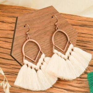 Elegant Cream Tassel Earrings